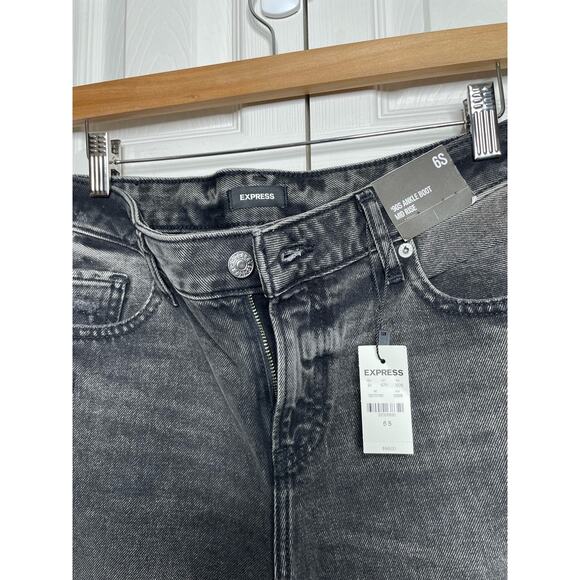 NEW Express 90s Ankle Boot Mid Rise Denim Jeans Black Gray DIstressed 6 Short - Picture 5 of 7